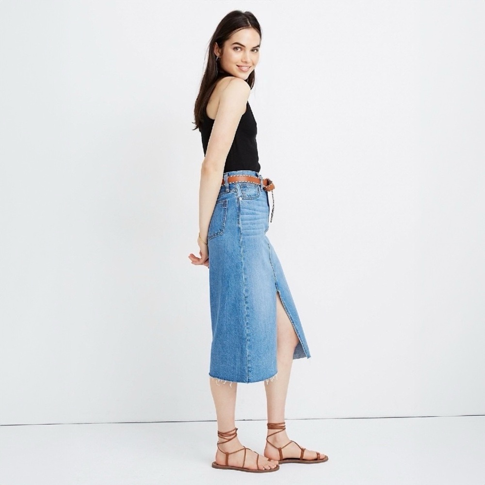 Madewell Rigid Denim A-Line Midi Skirt in Carrick Wash